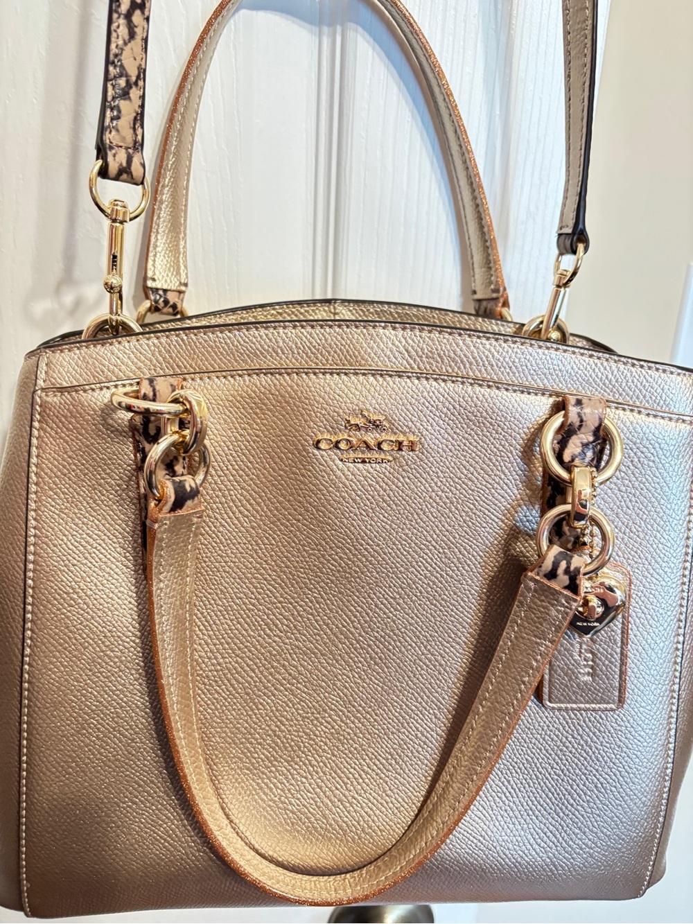 Coach Metallic Gold Leather Crossbody with Matching Bifold Wallet